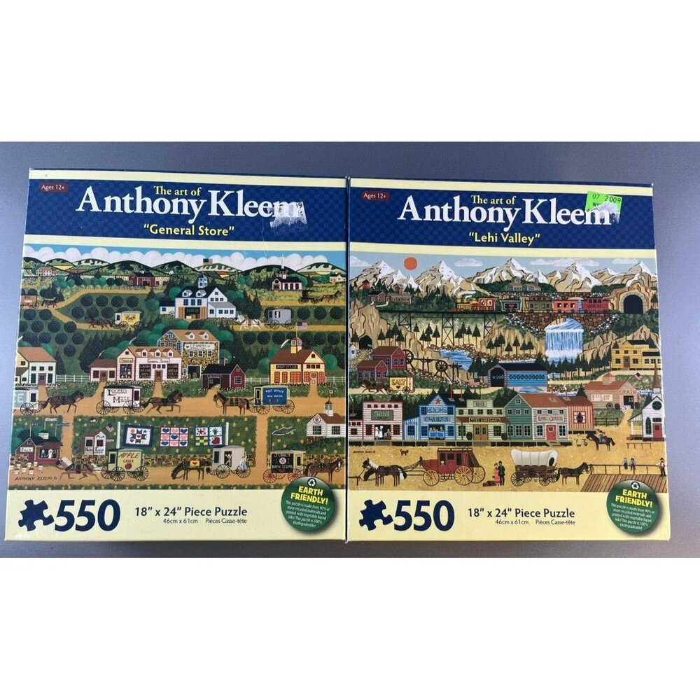 Lot 2 Anthony Kleem Art Puzzles "General Store" "Lehi Valley" Folk Art Sealed